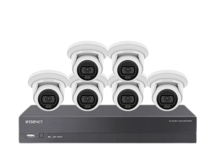 Wisenet Hanwha x8 Camera CCTV Kit with 8 Channel 8MP NVR, 4MP Flateye Cameras A Series + HDD – CT-ANE-L7012L / CT-ARN-810S