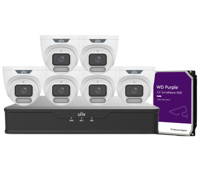 Uniview OWLVIEW 8MP 4K CCTV Kit – 8x Turret Cameras + 8-Channel PoE NVR with HDD | IPC3628LE-ADF28K-WP + NVR301-08B-P8-IQ