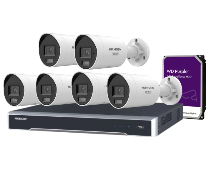 Hikvision 8-Channel 8MP CCTV Kit with DS-2CD2087G3-LI2UY/S(L)(RB) Smart Hybrid Light Bullet Cameras + DS-7608NI-M2/8P 8K NVR + HDD – Full-Color Night Vision, AI Analytics, and PoE