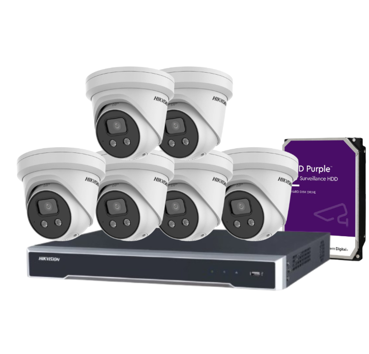 Hikvision 6MP AcuSense 8-Camera CCTV Kit with 8-Channel NVR | DS-2CD2366G2-ISU/SL Cameras + DS-7608NI-M2/8P Recorder + HDD | Active Deterrent + Two-Way Audio | IP67 Rated