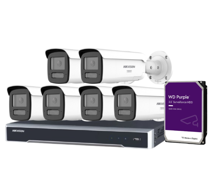 Hikvision 8-Camera 6MP Smart Hybrid Light CCTV Kit with 8CH NVR + HDD – DS-2CD2T67G3-LIS2UY & DS-7608NI-M2/8P