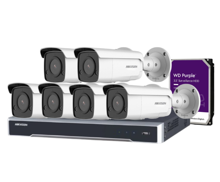 Hikvision 8-Channel CCTV Kit with 8 DS-2CD2T86G2-ISU/SL 8MP AcuSense Cameras + DS-7608NI-M2/8P 8K PoE NVR + HDD – Strobe Light, Audio Alarm, DarkFighter, IP66