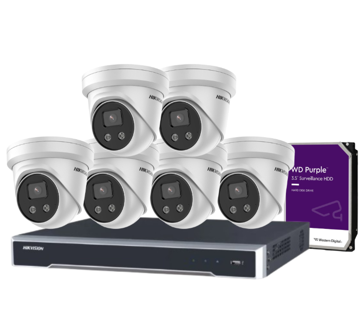Hikvision 8MP CCTV Kit with 8 DS-2CD2386G2-I(U) AcuSense Turret Cameras + 8-Channel NVR DS-7608NI-M2/8P + HDD – Audio-Enabled, 8K Output, AI Detection, IP67