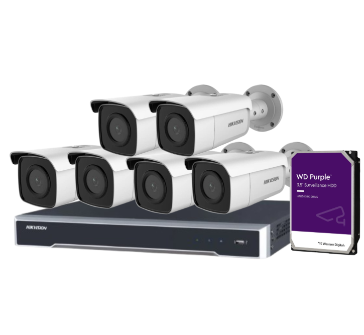 Hikvision 8MP CCTV Kit with 8 DS-2CD2T86G2-2I/4I Bullet Cameras + 8-Channel 8K PoE NVR DS-7608NI-M2/8P + HDD – AcuSense AI, DarkFighter, IP67