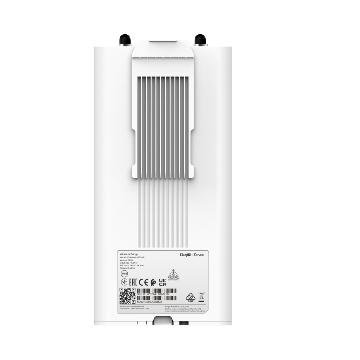 Ruijie RG-AirMetro550G-B Base Station – 5GHz 867 Mbps PTMP Wireless Bridge, 32 CPE Support, Dual GE Ports, IP55