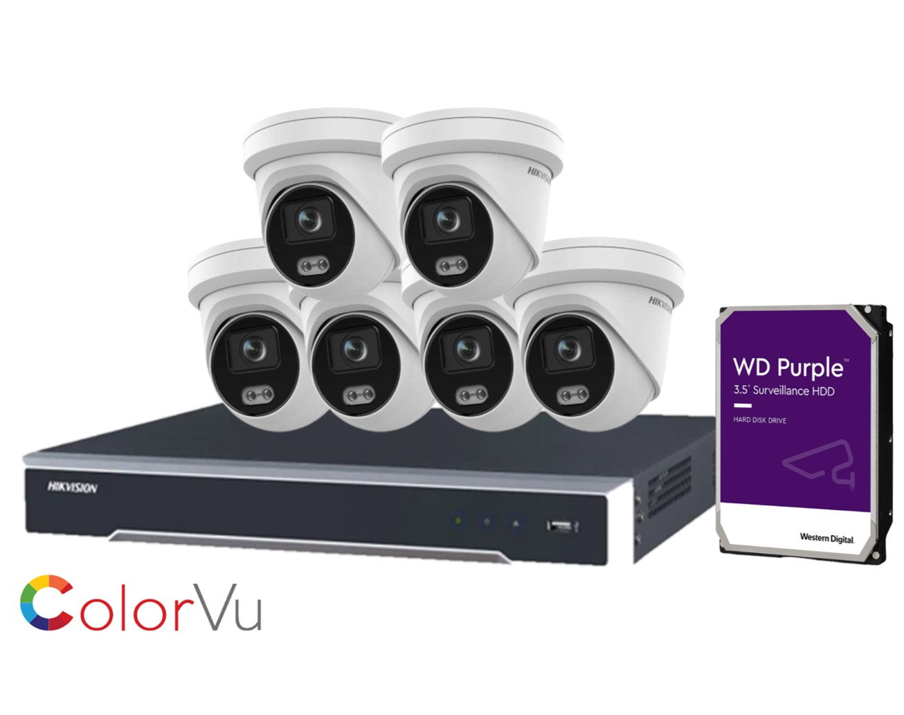 海康威视 6MP Colorvu CCTV 套件：6 个室外 Colorvu 炮塔 + 8 路 M 系列 NVR、HDD (HIK-2CD2367G2LU2)