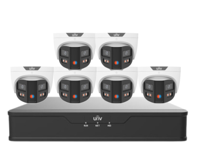 Uniview PRIME-III 8MP 180° Dual-Lens AI CCTV Kit – 8 Channel NVR + HDD – ColorHunter, Smart AI, 30m IR – SKU: IPC3K28SE-ADF28KMC-DL-I0-SED