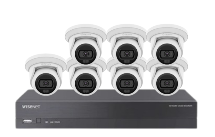 Wisenet Hanwha x8 Camera CCTV Kit with 8 Channel 8MP NVR, 4MP Flateye Cameras A Series + HDD – CT-ANE-L7012L / CT-ARN-810S