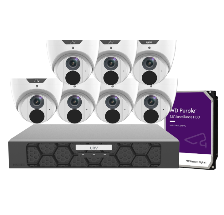 Uniview 8× IPC3618LE‑ADF28K‑GM 8MP Cameras + NVR501‑08B‑P8‑IQ 8-Channel 4K PoE Recorder with HDD – Advanced 4K Surveillance Kit for AU/NZ