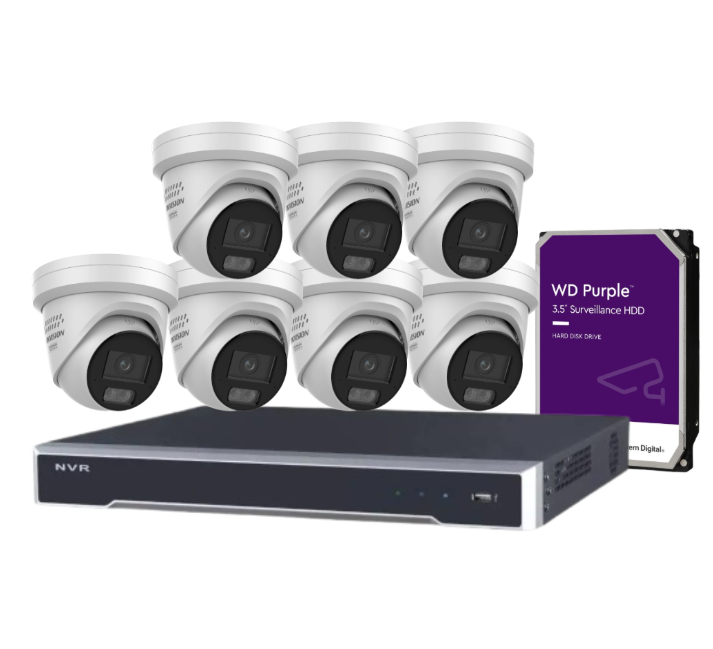 Hikvision 8-Channel CCTV Kit with 6MP ColorVu Smart Cameras, 8K NVR, Hybrid Light, Audio & Alarm – White/Black (DS-2CD2367G3-LIS2UY/SL-2)