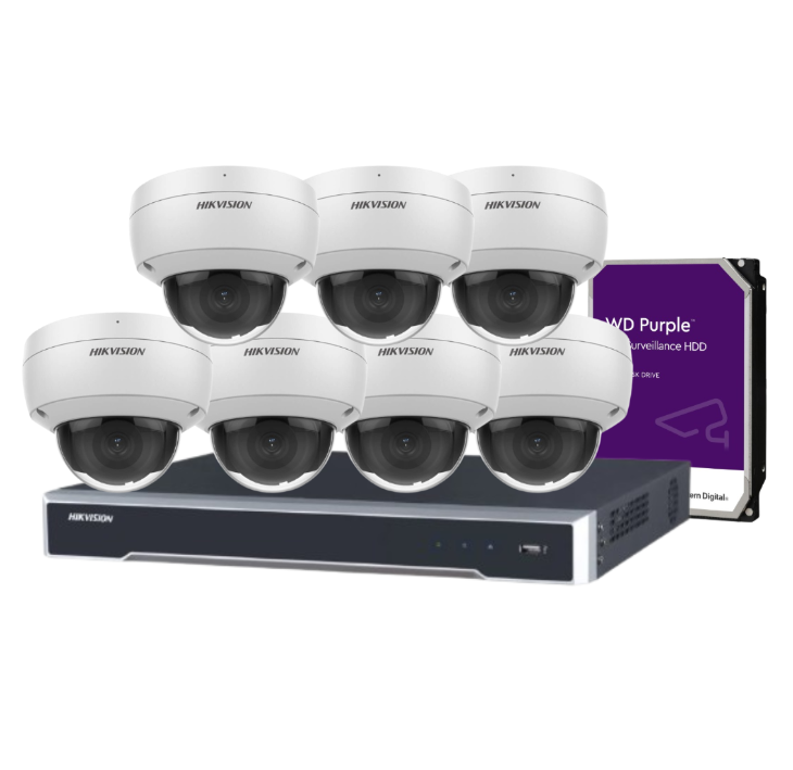 Hikvision 6MP AcuSense 8-Camera CCTV Kit with 8-Channel PoE NVR | DS-2CD2166G2-ISU Cameras + DS-7608NI-M2/8P 8K Recorder + HDD | IP67 IK10 | AI Detection + Audio