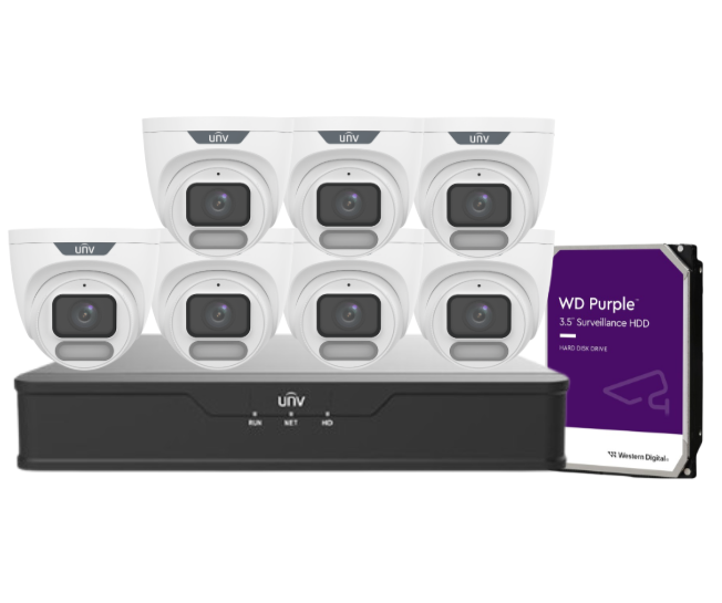 Uniview OWLVIEW 8MP 4K CCTV Kit – 8x Turret Cameras + 8-Channel PoE NVR with HDD | IPC3628LE-ADF28K-WP + NVR301-08B-P8-IQ