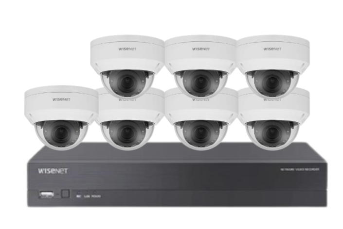 Wisenet Hanwha x8 Camera CCTV Kit with 8CH 8MP NVR, 4MP Vandal Dome Cameras A Series + HDD – CT-ANV-L7012R / CT-ARN-810S