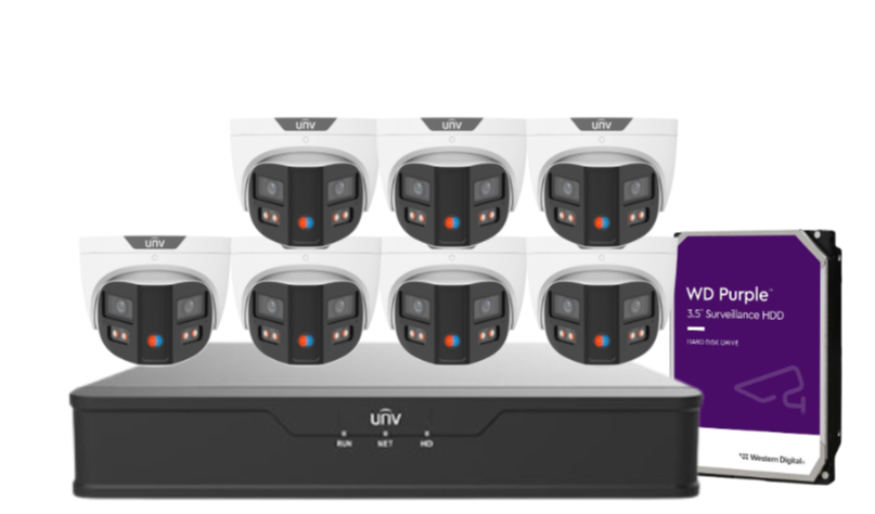Uniview PRIME-III 8MP 180° Dual-Lens AI CCTV Kit – 8 Channel NVR + HDD – ColorHunter, Smart AI, 30m IR – SKU: IPC3K28SE-ADF28KMC-DL-I0-SED