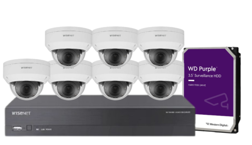 Wisenet Hanwha x8 Camera CCTV Kit with 8CH 8MP NVR, 4MP Vandal Dome Cameras A Series + HDD – CT-ANV-L7012R / CT-ARN-810S