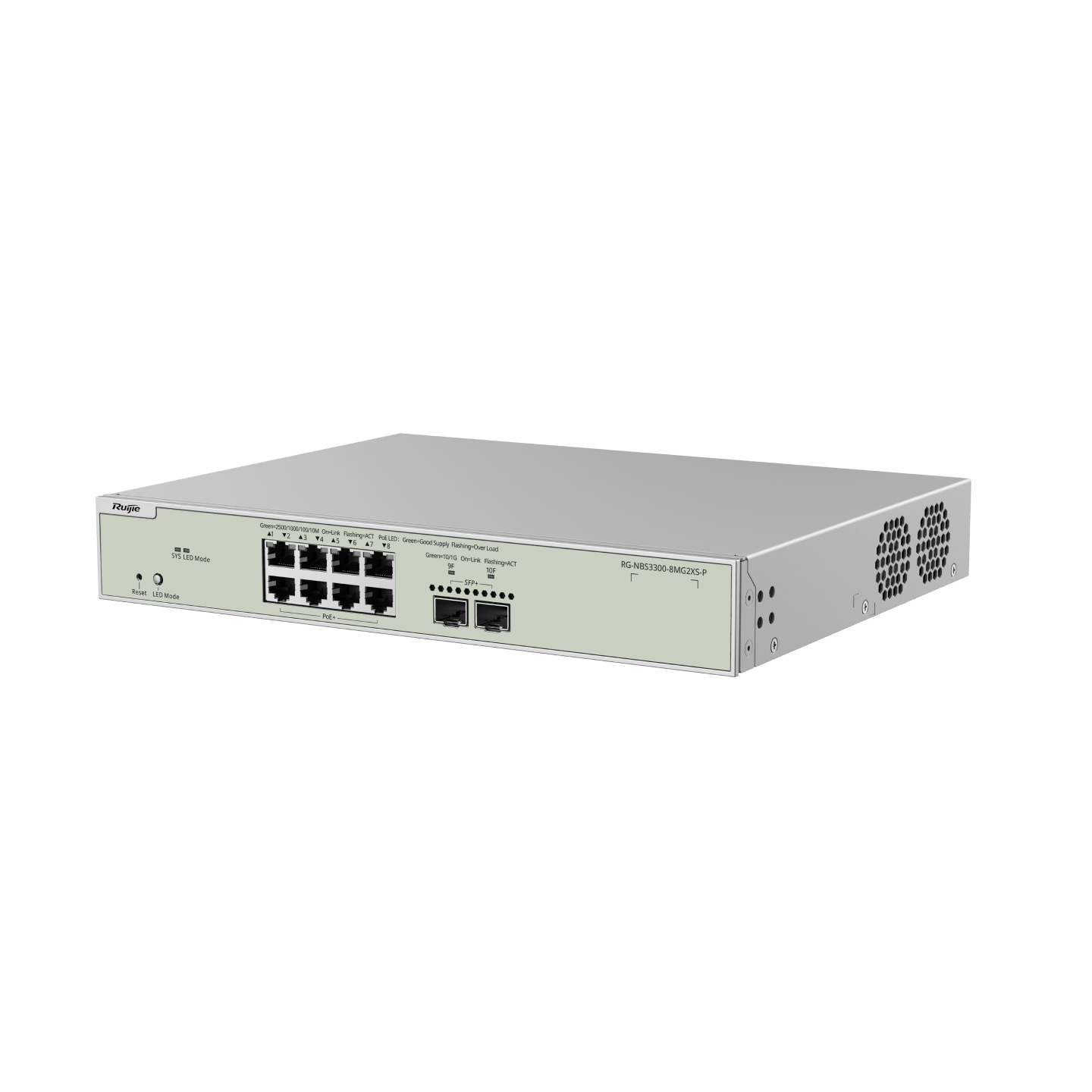 RG-NBS3300-8MG2XS-P 8-Port Multi-Gigabit Layer 2 Managed Switch – 8 PoE+ Ports, 2 × 10G SFP+ Uplinks, 240W PoE Budget, Enterprise-Class
