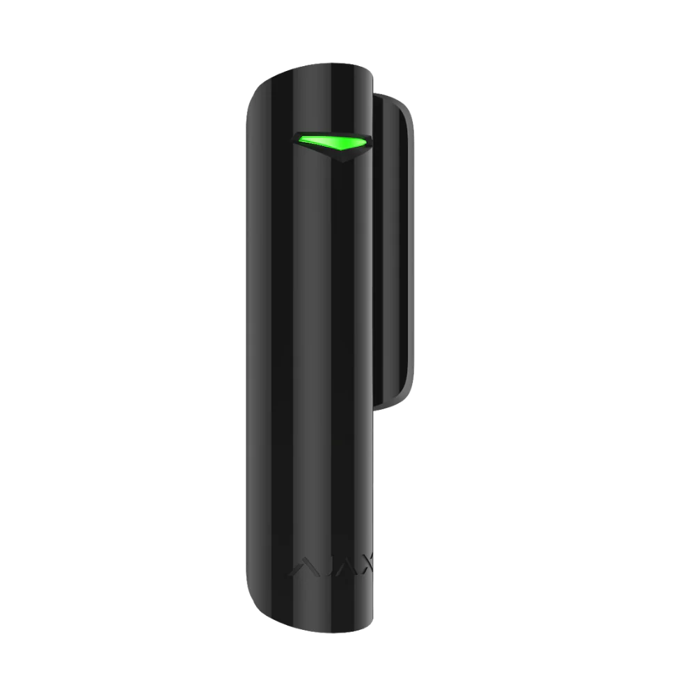 Ajax DoorProtect Jeweller wireless door and window sensor with magnetic reed switch in white or black, used for alarm security.