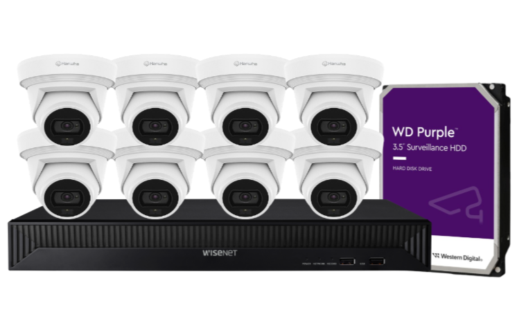 Hanwha Vision x8 Q-Core 8MP AI FlatEye Camera with 8-Channel NVR Kit – Complete 4K Surveillance Solution