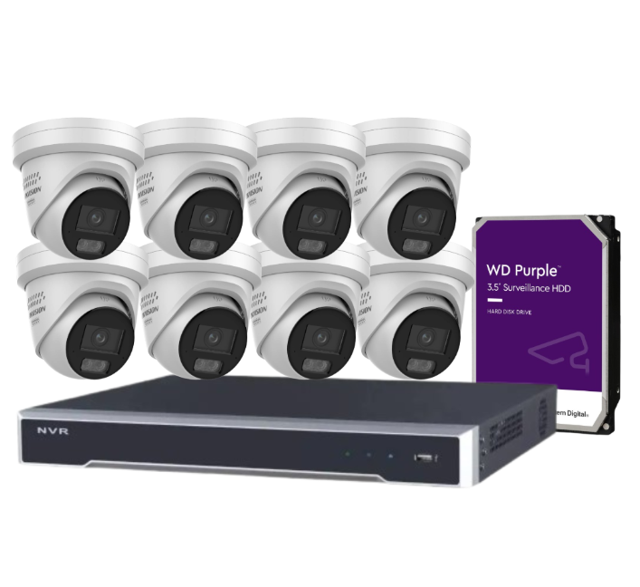 *NEW Hikvision 8MP ColorVu CCTV Kit – 8-Channel 8K NVR DS-7608NI-M2/8P + 8x DS-2CD2387G3-LIS2UY/SL (L)(RB) Cameras, Hybrid Light, Audio, HDD, ANZ Certified