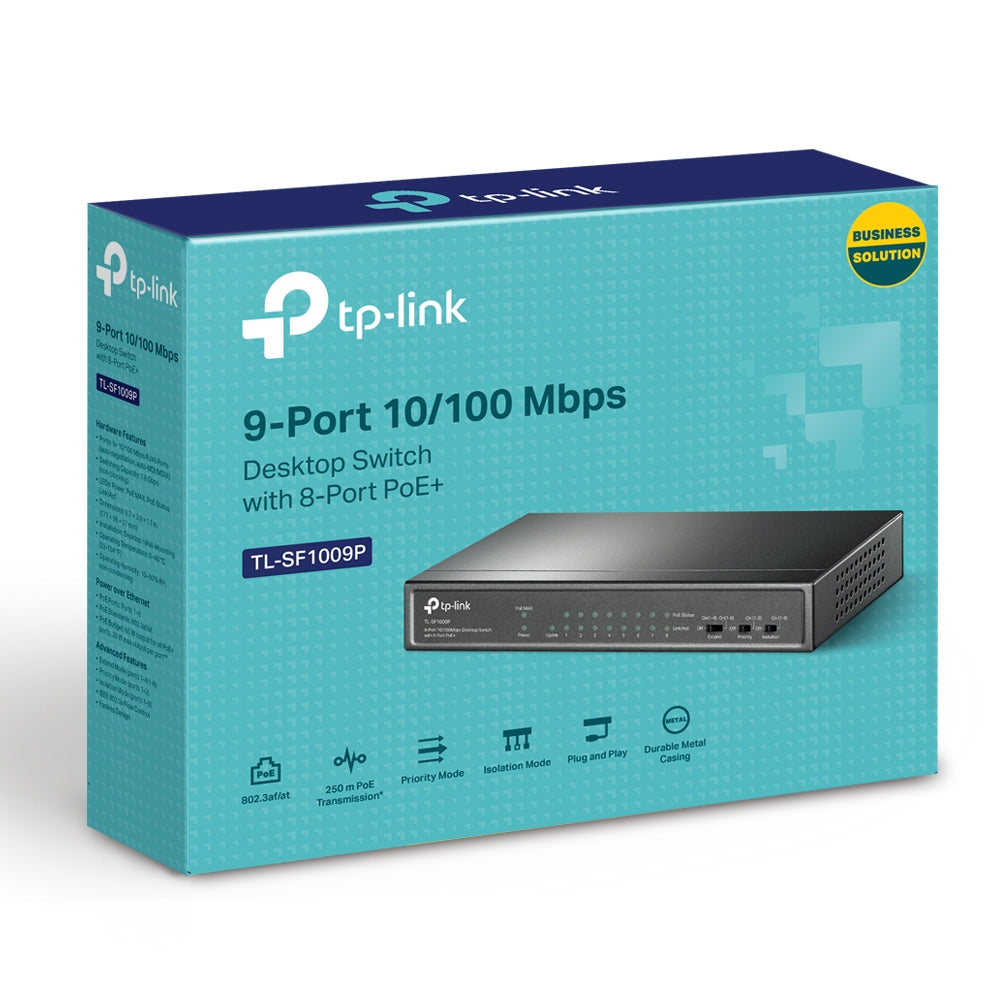 TP-Link TL-SF1009P 9-Port 10/100Mbps Desktop PoE+ Switch | Reliable Power & Data for Small Networks – EOL