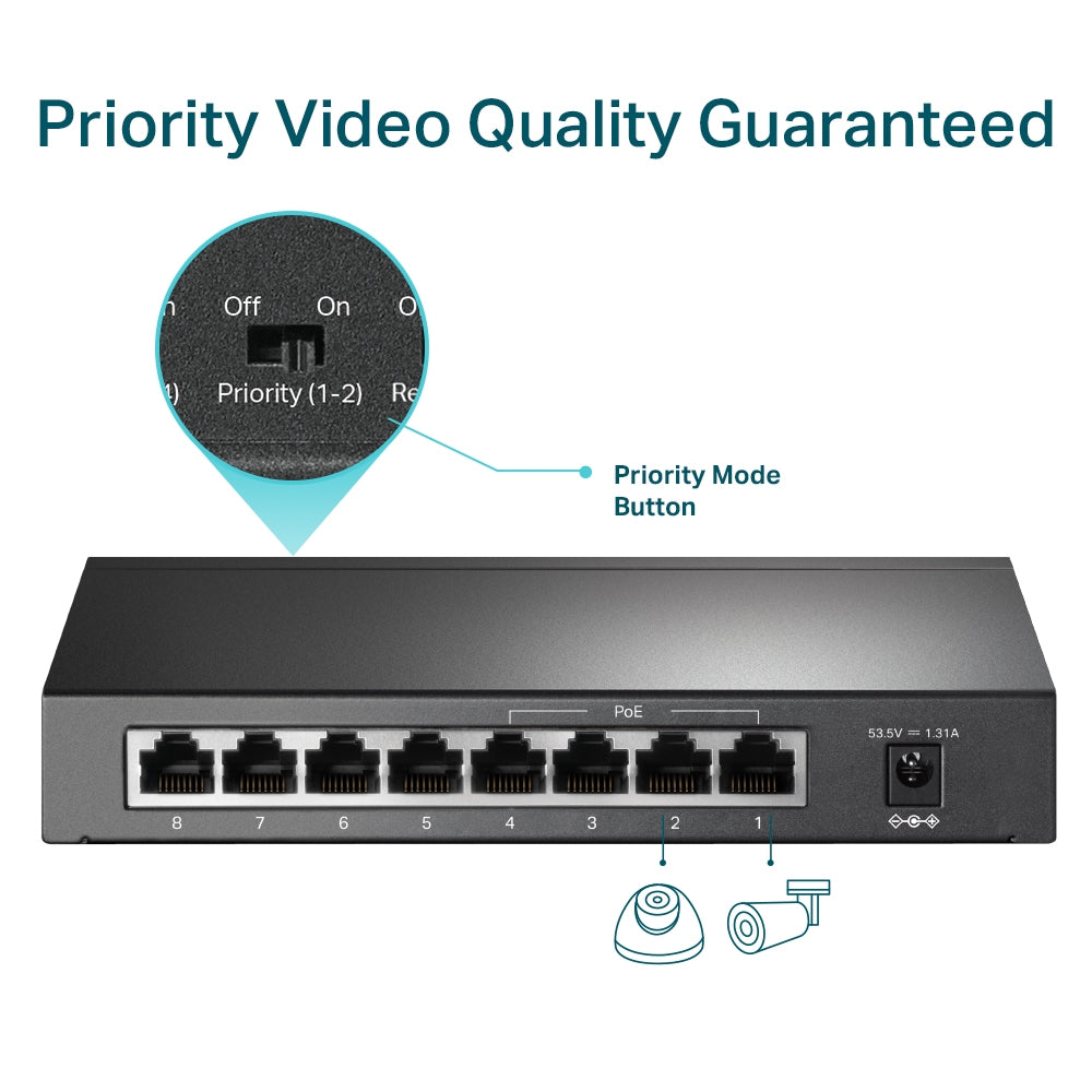 TP-Link TL-SF1008P 8-Port 10/100Mbps Desktop PoE+ Switch | Affordable Power and Connectivity