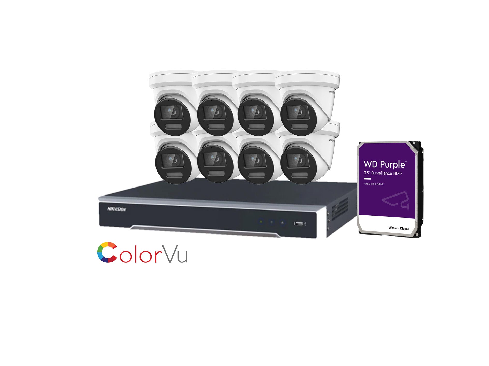 Hikvision 8MP Colorvu सीसीटीवी किट- 8x Colorvu बुर्ज लाइवगार्ड कैमरा + 8CH M सीरीज NVR +HDD