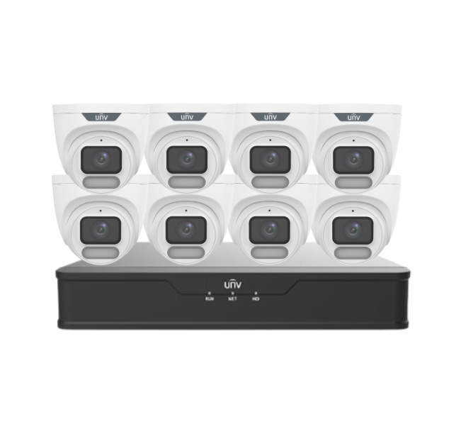 Uniview OWLVIEW 8MP 4K CCTV Kit – 8x Turret Cameras + 8-Channel PoE NVR with HDD | IPC3628LE-ADF28K-WP + NVR301-08B-P8-IQ
