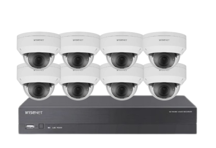 Wisenet Hanwha x8 Camera CCTV Kit with 8CH 8MP NVR, 4MP Vandal Dome Cameras A Series + HDD – CT-ANV-L7012R / CT-ARN-810S