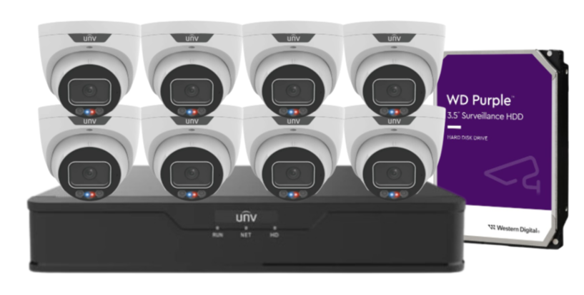 Uniview 8MP CCTV Kit – Up to x8 Cameras with 8-Channel NVR and HDD (8MP Triguard Series IPC3638SS-ADF28KMC-I )