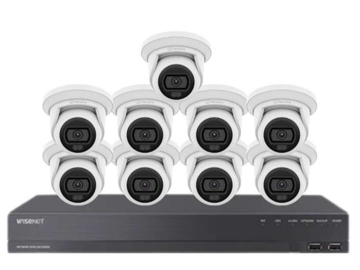 Wisenet Hanwha x16 Camera CCTV Kit with 16 Channel 8MP NVR, 4MP Flateye Cameras A series + HDD – CT-ANE-L7012L / CT-ARN-1610S