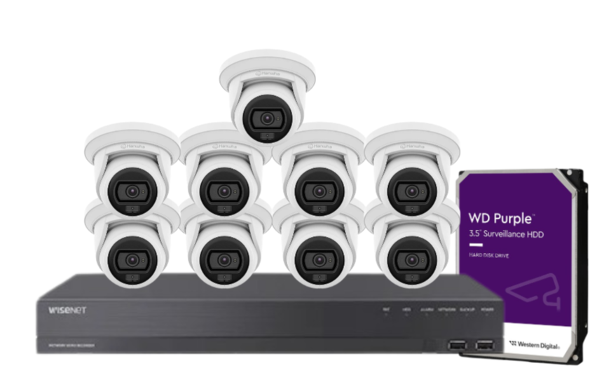 Wisenet Hanwha x16 Camera CCTV Kit with 16 Channel 8MP NVR, 4MP Flateye Cameras A series + HDD – CT-ANE-L7012L / CT-ARN-1610S