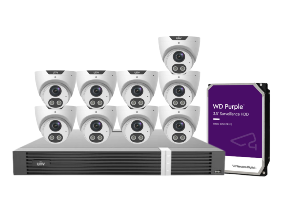 Uniview x16 CCTV Kit with 5MP Triguard Eyeball Cameras + 16CH AI NVR + HDD IPC3615SB-ADF28KMC-I0 /  NVR302-16E2-P16-IQ