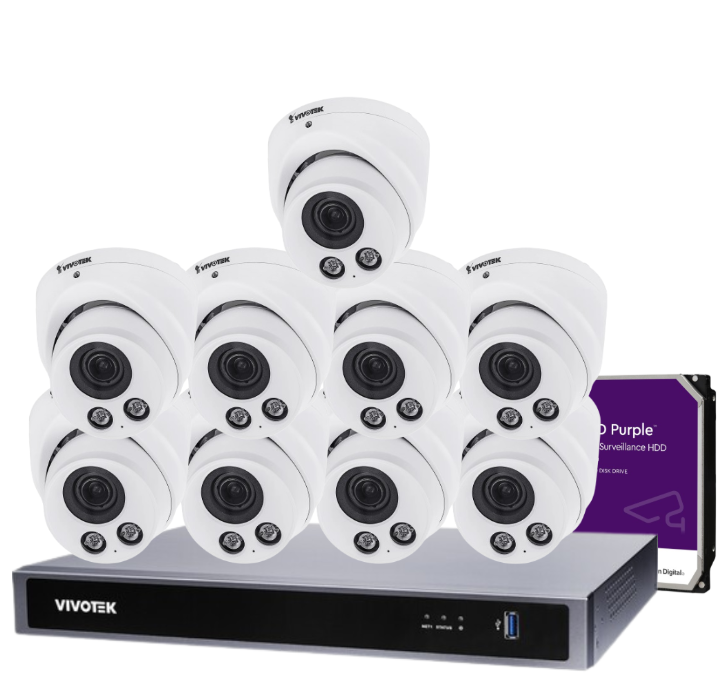 VIVOTEK IT9388-HT 16-Camera 5 MP Turret Dome CCTV Kit with ND9426P 16-Channel Core+ AI PoE NVR + HDD
