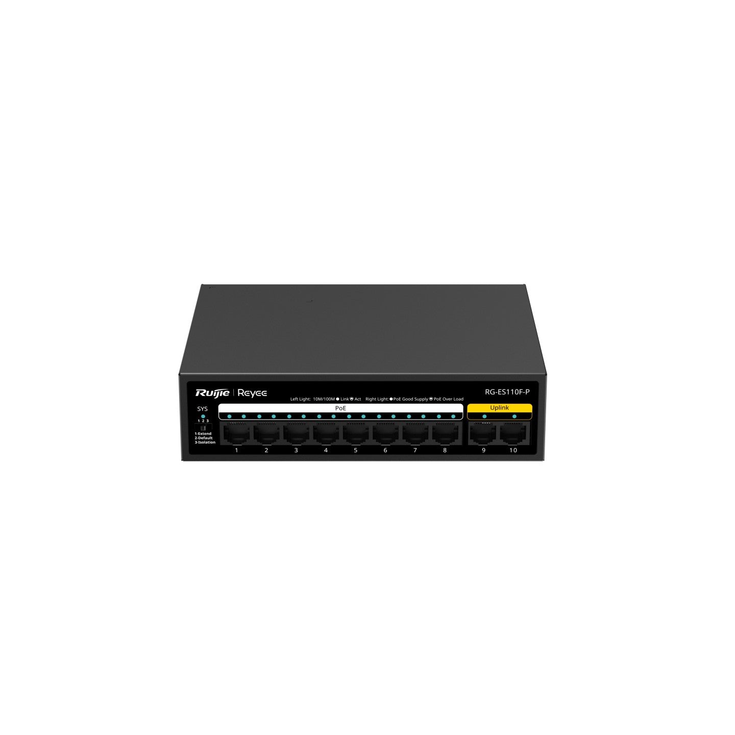 RG-ES110F-P 10-Port 10/100 Mbps Unmanaged PoE Switch – 8 PoE+ Ports, Fanless, Ideal for Surveillance & Small Office Networking