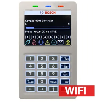 BOSCH，Solution 6000，带集成 Wifi IP 模块的键盘（仅限 2.5Ghz），3.5 英寸字母数字彩色 LCD，白色，按键音和背光按键，调节音量、背光和对比度，适合 Solution 6000 面板