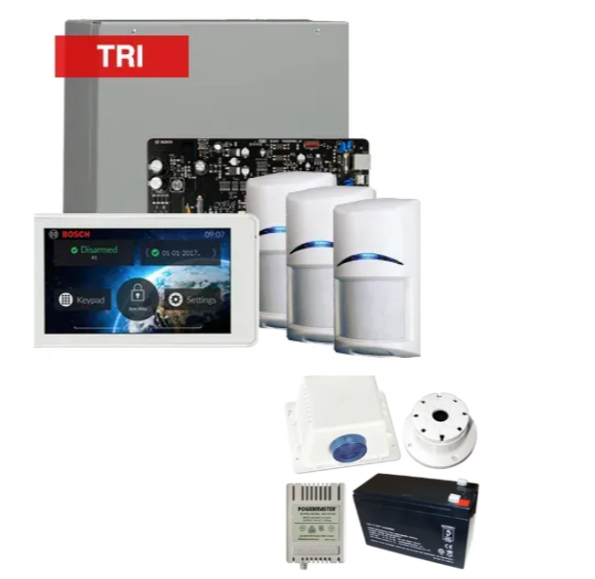 Bosch Solution 4000 Alarm Kit with ICP-SOL4-P Panel, IUI-SOL-TS5 Touchscreen Keypad, 3x ISC-BDL2-WP12G Tri-Tech Motion Detectors & Siren Kit – K4000-3TRI-TS5