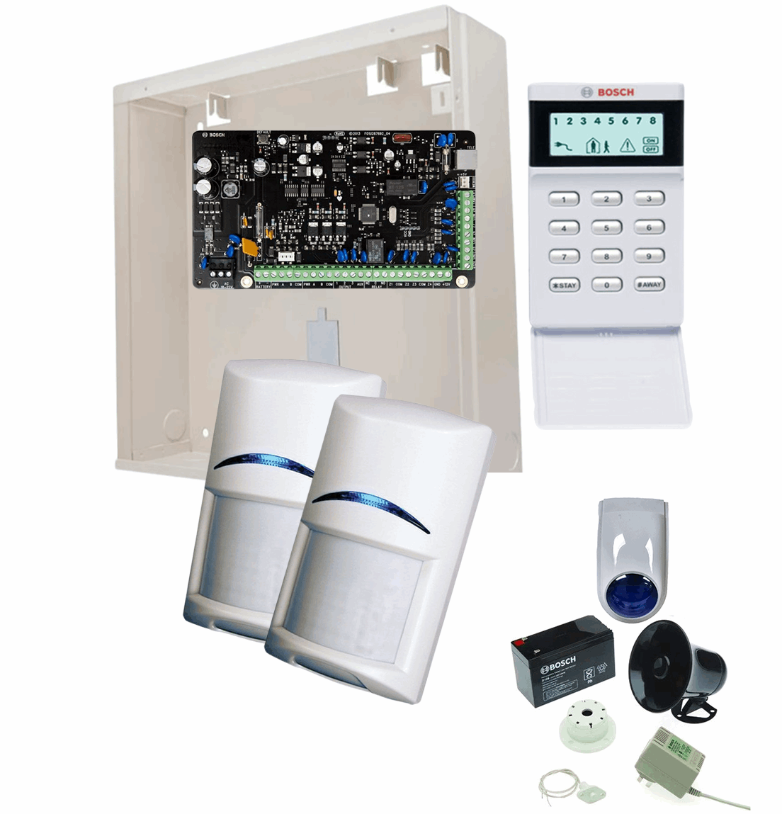 BOSCH, Solution 2000, Alarm kit, With ICP-SOL2-P panel, LCD keypad, 2x Quad PIR detectors