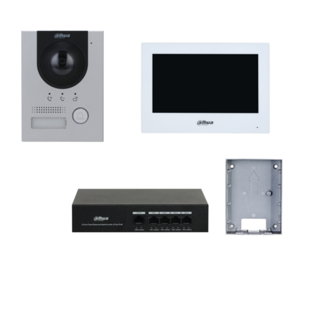 Dahua DHI-KTP01L-AUS IP Villa Intercom Kit with 2MP Outdoor Station, 7" Indoor Monitor & PoE Switch – IK07, IP65, NDSS-Ready (New KTPO1)