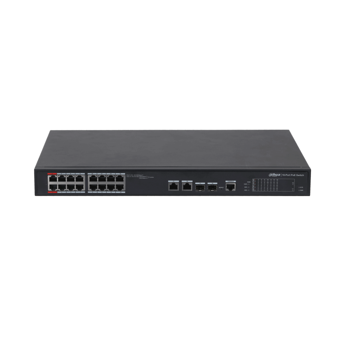 DAHUA DH-PFS4218-16ET-240-V3 16PORT ( 18P) SWITCH 240W POE BUDGET 16X POE+ (2X HI-POE/ POE++) PLUS 2X 1G SFP/ FIBRE PORT 2X1G UPLINK COMBO L2 MANAGED 240VAC/36-72VDC