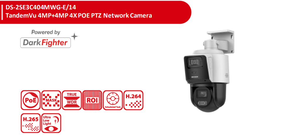 Hikvision DS-2SE3C404MWG-E/14 TandemVu 4MP+4MP 4× PoE PTZ Network Camera