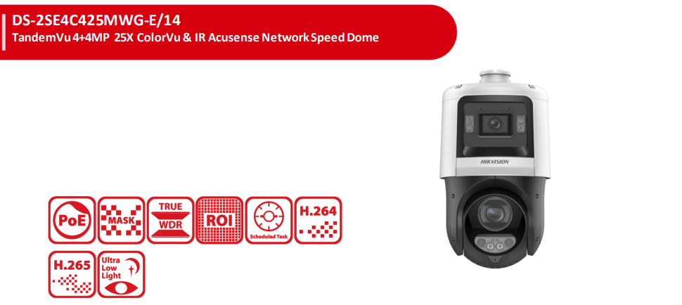 Hikvision DS-2SE4C425MWG-E/14(F0) TandemVu 4+4MP 25X ColorVu & IR AcuSense Network Speed Dome