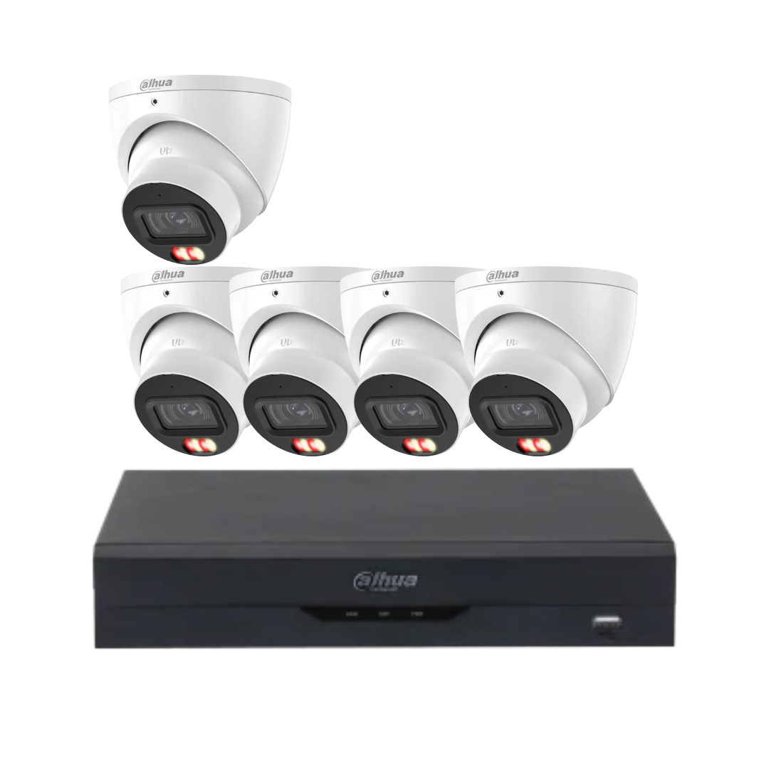 Dahua 8-channel AI security system with 6MP WizSense turret cameras, NVR4108, and surveillance HDD for CCTV monitoring