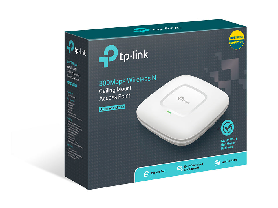 TP-Link EAP110 300Mbps Wireless N Ceiling Mount Access Point – Omada Controller, Passive PoE, Captive Portal, Multi-SSID, Enterprise Security | SKU: EAP110