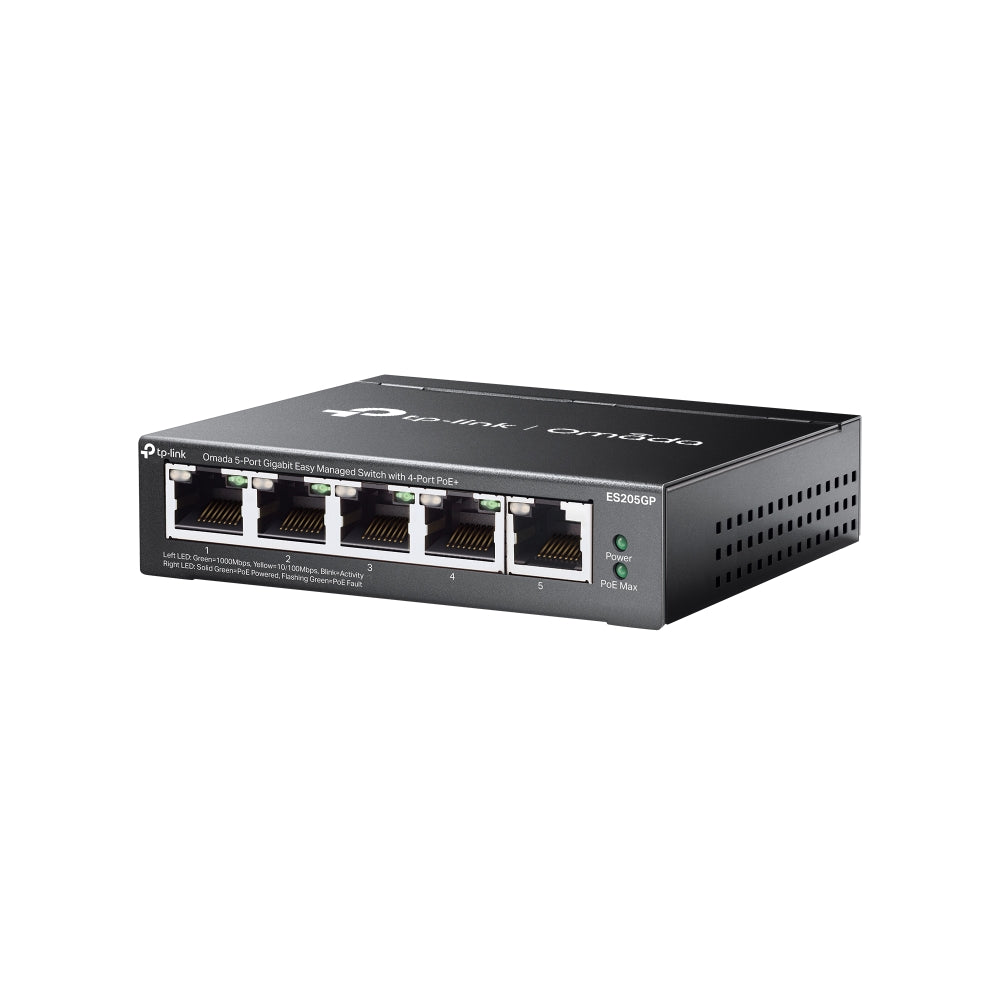 TP-Link Omada ES205GP 5-Port Gigabit Easy Managed Switch with 4-Port PoE+ | Compact, Silent, 65W PoE Budget, Omada Cloud Management