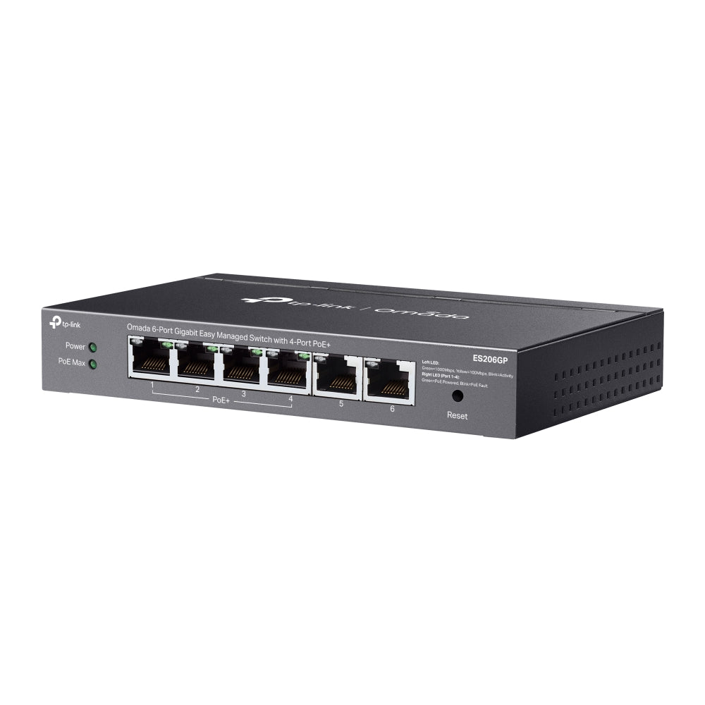 TP-Link Omada ES206GP 6-Port Gigabit Easy Managed Switch with 4-Port PoE+ | Compact, Fanless, 65W PoE Budget, Omada Cloud Management