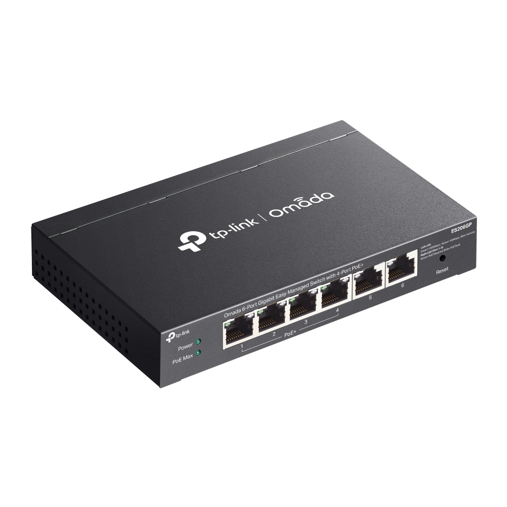 TP-Link Omada ES206GP 6-Port Gigabit Easy Managed Switch with 4-Port PoE+ | Compact, Fanless, 65W PoE Budget, Omada Cloud Management
