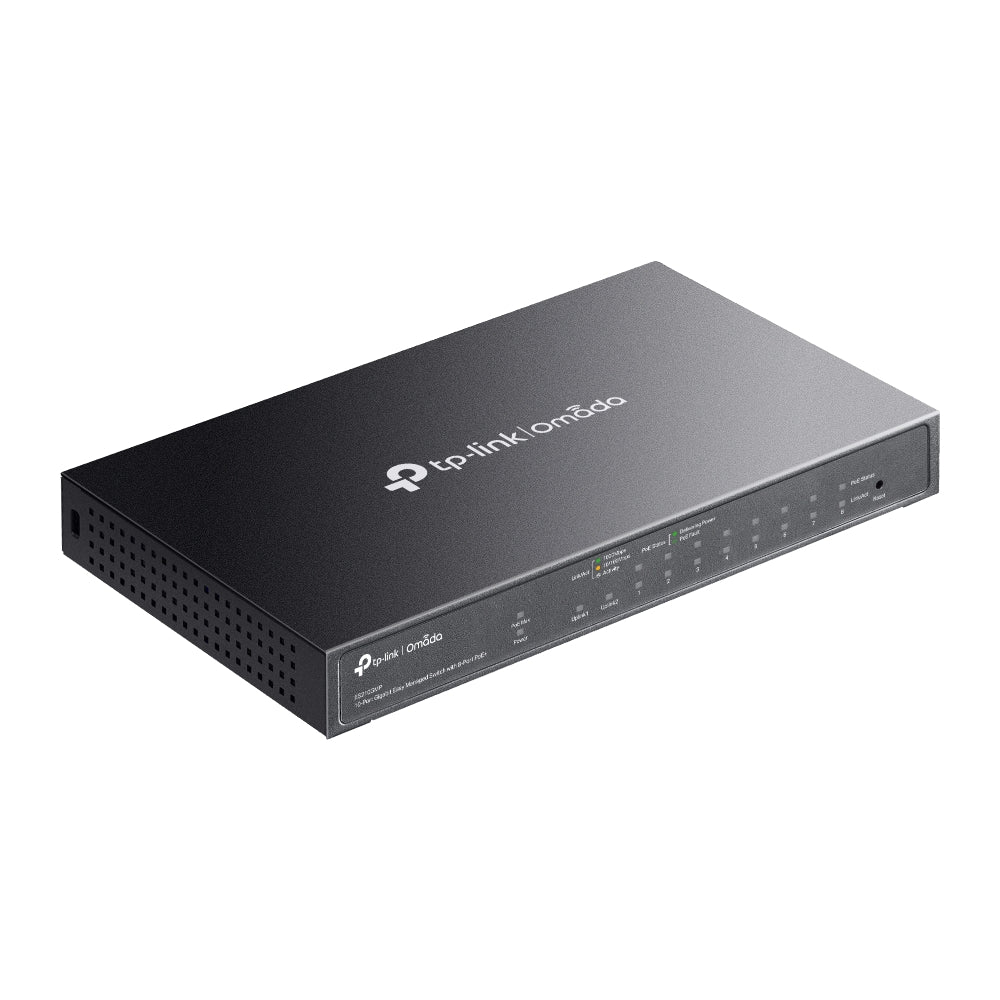 TP-Link Omada ES210GMP 10-Port Gigabit Easy Managed Switch with 8-Port PoE+ | Compact, Fanless, 123W PoE Budget, Omada Cloud Management