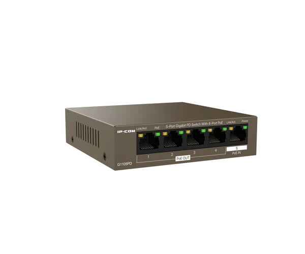 IP-COM G1105PD 5-Port Gigabit PD PoE Switch 22W 4-Port PoE Unmanaged L2 Metal - CCTV Importers