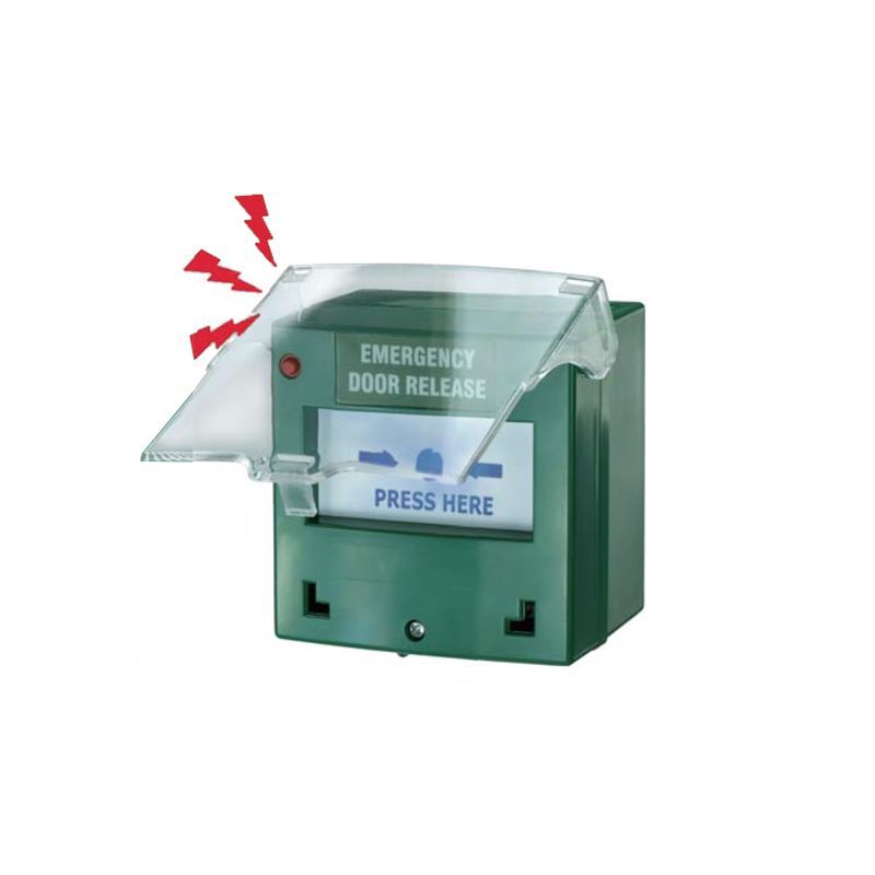 SMART CP-32GBZ-LB-ALM Resettable Break Glass (BGA) "Emergency Door Release" with LED & Buzzer (Green, 12/24VDC)