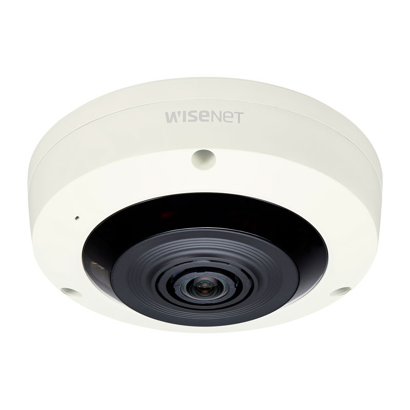 Hanwha XNF-8010R / XNF-8010RV / XNF-8010RVM 6MP Fisheye Dome Network Camera with Onboard Dewarping, WDR, and Analytics – IK10/IP66, PoE, Up to 512GB Storage